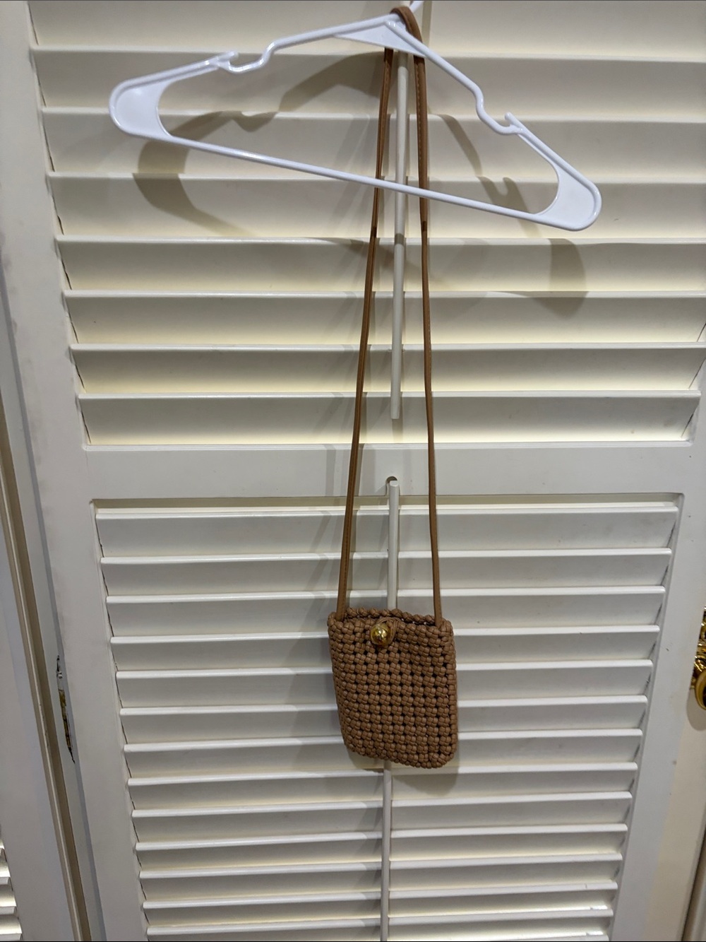Woven Crossbody Phone Bag in Tan